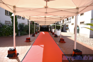 Installation de tonnelles avec tapis rouge